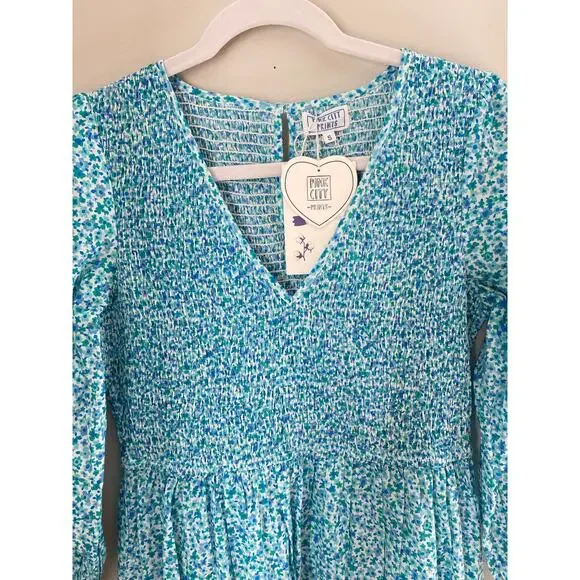 Pink City Prints Tuckernuck Ocean Ditsy Isabel V Neck Dress Long Sleeve Cotton - Picture 14 of 16